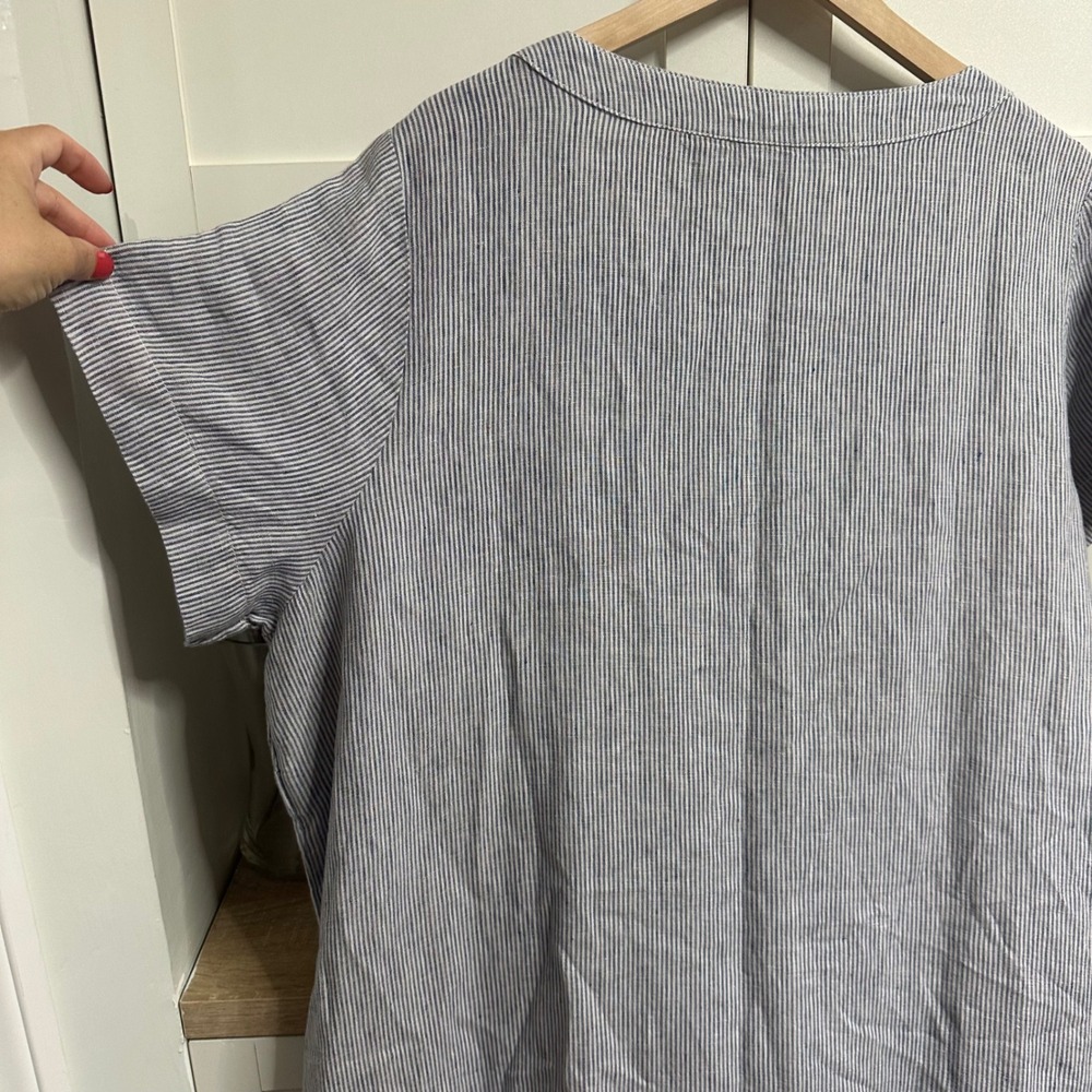 Tahari Linen Shift Dress Women 2X Blue White Striped V-Neck Short Sleeve Coastal - Picture 6 of 11